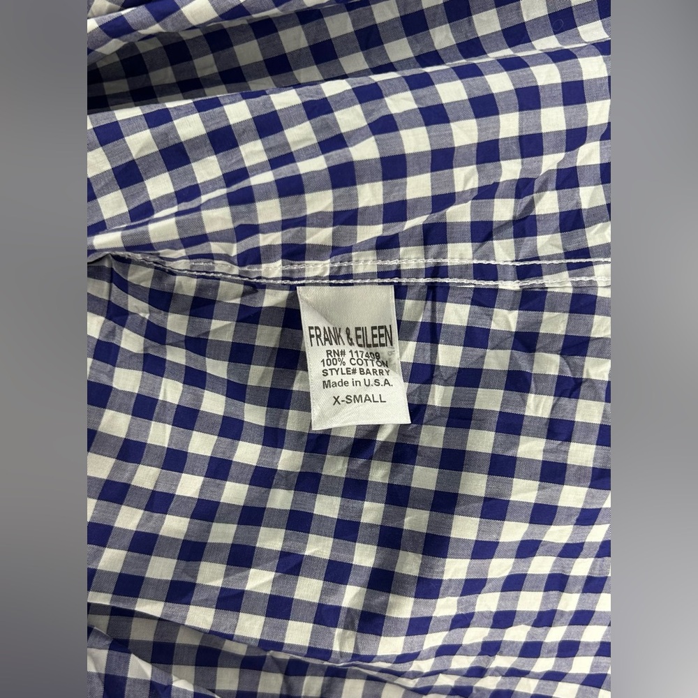 Women’s Frank & Eileen Blue White Plaid Long Sleeve Button Blouse Designer XS - Picture 4 of 4